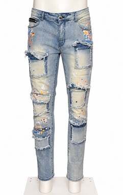 Rockstar Original Men's Jeans Size 40 Distressed Patchwork Paint Splatter Skinny